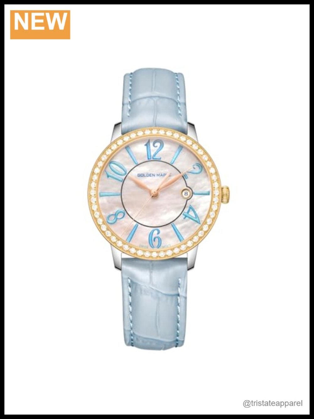 Dainty Watch Swiss Quartz Two-Tone Stainless Steel Leather Strap Diamond Bezel
